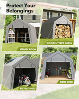 GarveeLife 10 x 10 ft Carport Storage Shed, Portable Garage with Roll-up Zipper Door, Heavy Duty Waterproof Tarp, Storage for Motorcycle, Bike, Firewood, Garden Tools GarveeLife