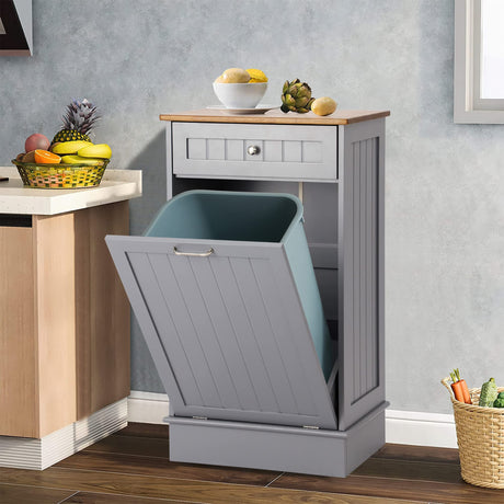 LOUVIXA Tilt Out Trash Bin Cabinet Dog Proof Trash Can Holder Kitchen Island Without Garbage Bin or Tilt Out Laundry Hamper (Gray) LOUVIXA