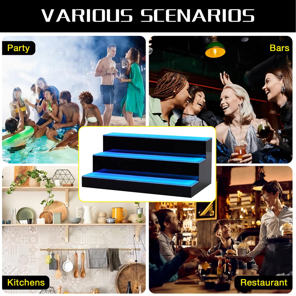 ClarityCraze LED Lighted Liquor Bottle Display Shelf, 3Tiers 16Inch Bar Bottle Display Shelf with Remote and App Control for Home Bar Party Whiskey Wine Coffee Syrup Water Bottle Display ClarityCraze