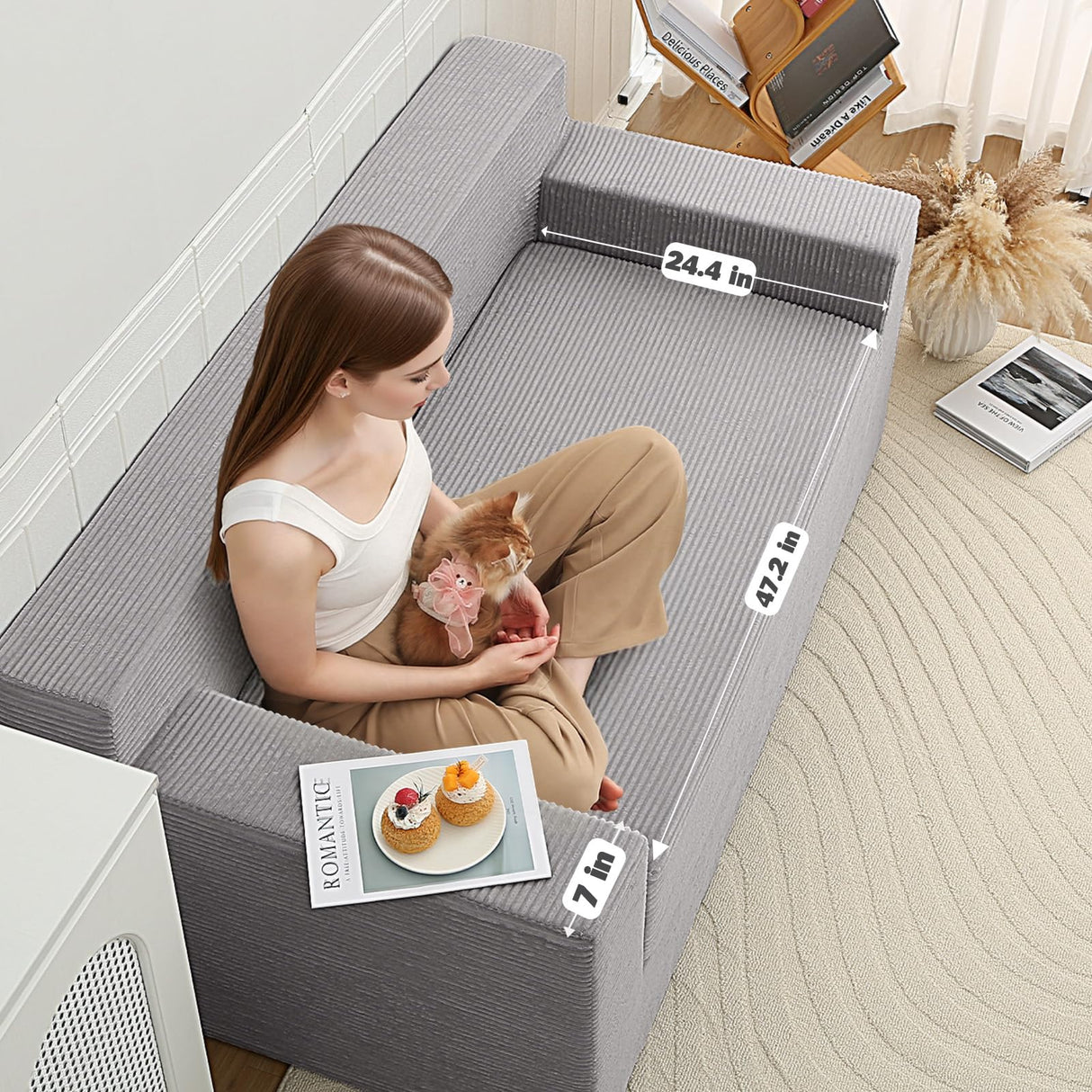 MeMoreCool Sleeper Sofa Bed, Small Couch Futon Bed with Pillows, Convertible Loveseat Boneless Sofa, Folding Floor Foam Couch for Bedroom, Foldable Comfy Lounge Compressed in A Box No Assembly MeMoreCool