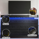 LIKIMIO 59" 6 Drawers Dresser for Bedroom, with LED & Power Strip, Large Wood Dressers & Chest of Drawers, Wide Storage Cabinet, Black LIKIMIO