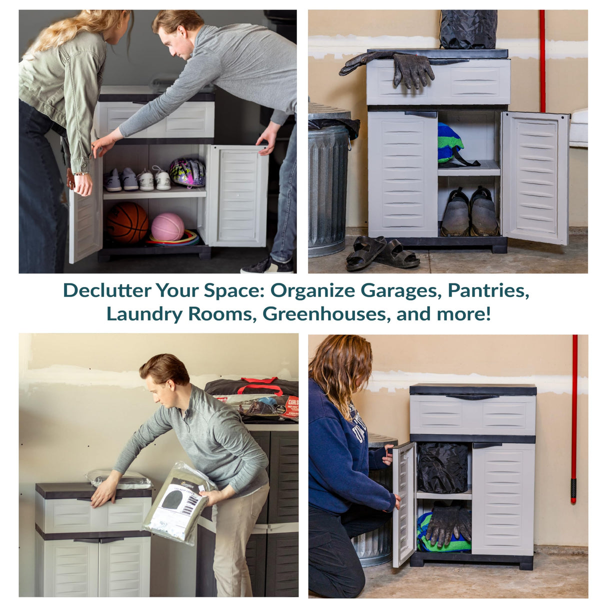 Sunnydaze Plastic Garage Storage Cabinet with Adjustable Shelf - 34.5" H - Garage, Office, Home, Laundry Room - Gray Sunnydaze Decor