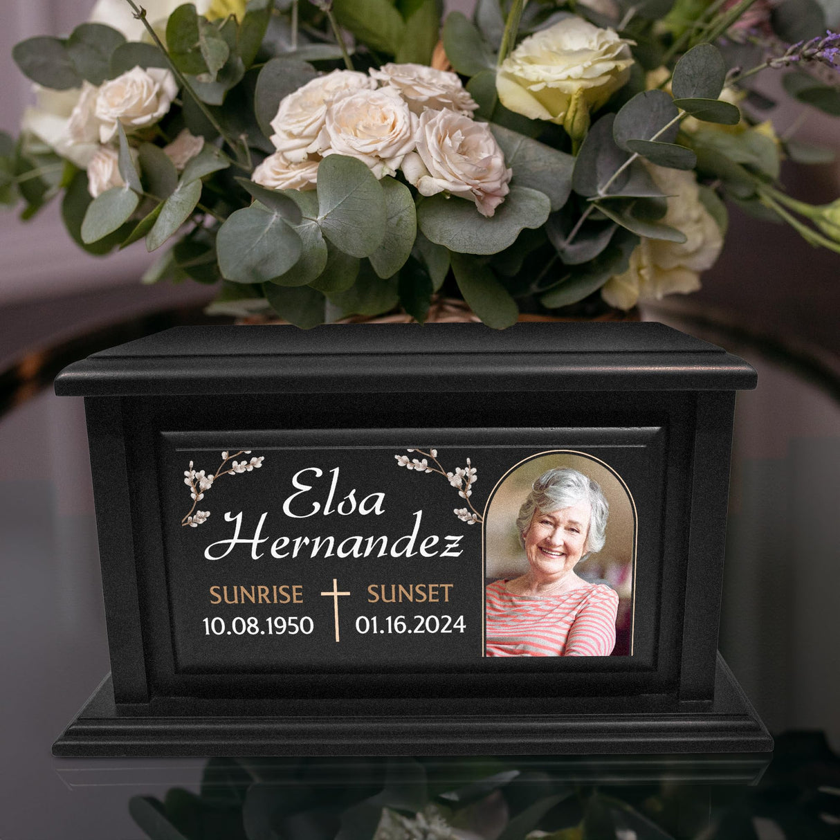 Personalized Solid Wood Human Urns for Ashes 250lbs, Custom Urn Box for Human Ashes, Large Burial and Cremation Urns for Ashes, Black Wood Color (Design 10) Basic Fundamentals