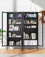 Bonusall Display Cabinet with Glass Doors,67” Metal Display Curio Cabinet with Glass Doors and 4 Adjustable Shelves for Collectibles,Home Office,Living Room,Gaming Room(Black) Bonusall