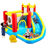 WELLFUNTIME Inflatable Bounce House with Slide, Jumping Castle with Blower, Climbing Wall, Dartboard, Basketball Hoop and 50 Ball Pit Balls, 108x122x86 Inch WELLFUNTIME