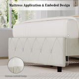 Twin Bed Frame with Diamond Tufted Headboard, Faux Leather Upholstered Bed with Wooden Slats Support, No Box Spring Needed, Mattress Foundation, Easy Assembly, Cream BarnFurin