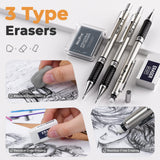 Nicpro Art Drawing Supplies Kit, Art Mechanical Pencil Set with 6 Metal Drafting Pencil 0.5 & 0.7 & 0.9 & 2mm, 100 Sheets 9 x 12'' Sketch Book, 20 Tube Lead Refills for Sketching Nicpro