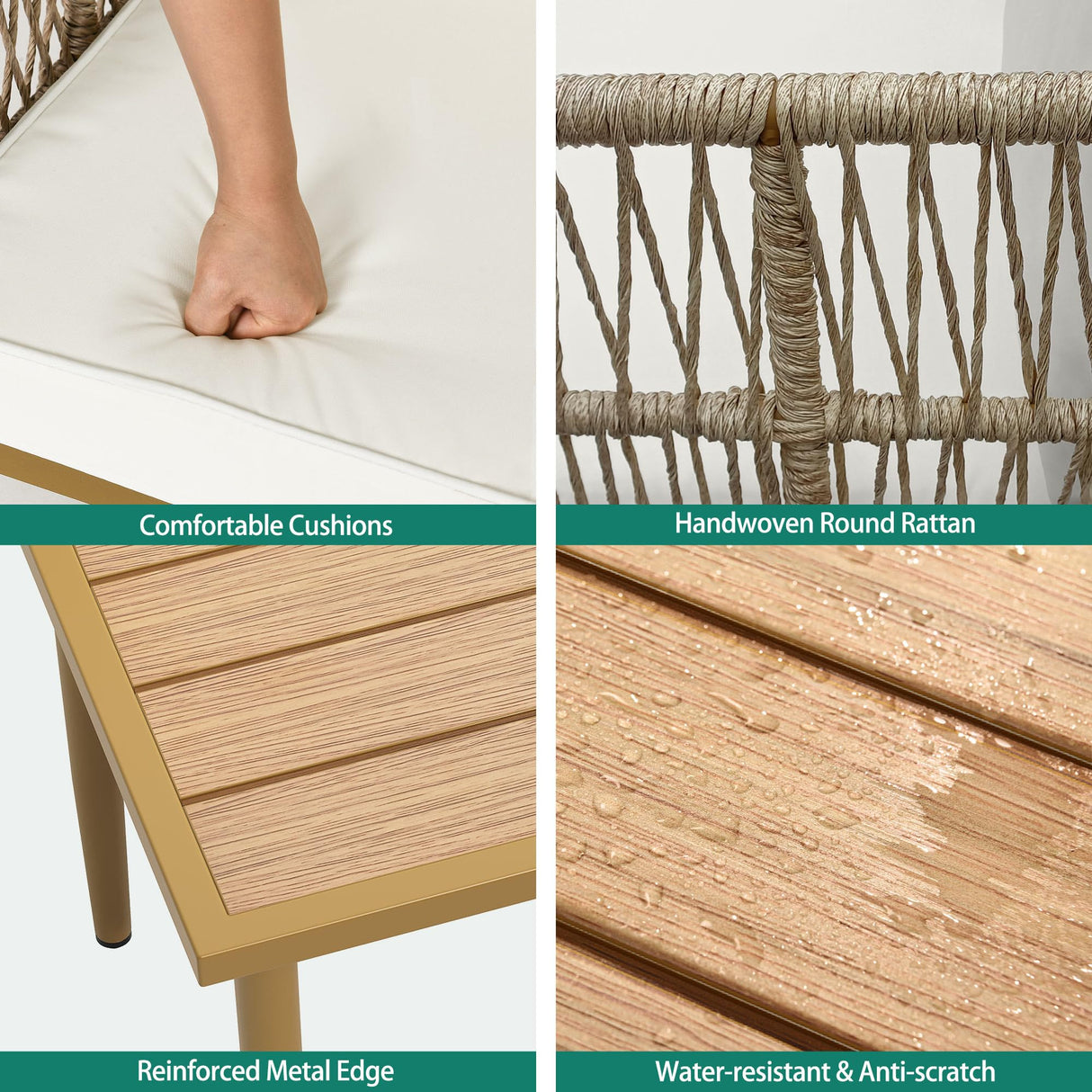 YITAHOME 6 Pieces Patio Furniture Set with Coffee Table & Washable Cushions, Wicker Rattan Conversation Sectional Set for Garden Yard Pool Beige YITAHOME