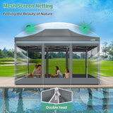 COBIZI 10x15 Canopy Tent, Heavy Duty Pop up Canopy with Sidewalls, Waterproof Easy Setup Canopy with Mosquito Netting, Outdoor Instant Screen Tents for Parties, Wedding, Backyard with Carry Bag, Gray COBIZI