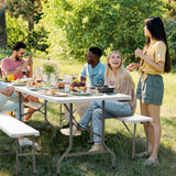 VINGLI Picnic Table Set with 2 Benches, 6 Feet Camping Table Chair Set,3-Piece Folding Furniture for Indoor or Outdoor Use, Smooth Tabletop, White VINGLI