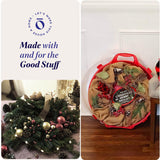 HOMZ 6-Pack Seasonal Holiday, Decorative Wreath Storage Organizer, 24 Inch, Red & Clear - Stackable Plastic Containers for Christmas Ornament Decorations HOMZ