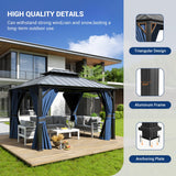Amopatio 10' X 12' Hardtop Gazebo, Permanent Aluminum Gazebo with Galvanized Steel Double Roof, Outdoor Metal Gazebos with Curtain and Netting for Patio, Deck and Backyard, Blue Amopatio