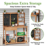 Wooden Potting Benches for Outside, Large Garden Potting Table with Drawers, Outdoor Work Bench with Storage, Holey Board and Hooks, Garden Plant Workbench Patio Workstation for Backyard, Natural Hipicute