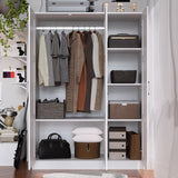 Fenghua Lizhi 3 Doors Wooden Wardrobe Closet Armoire, White Storage Cabinet for Hanging Clothes, Bedroom Large Capacity Freestanding Armoire,Wood Wardrobe Combination with Shelves (White) Fenghua Lizhi