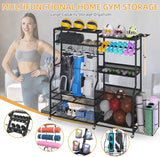 DWVO Sports Equipment Organizer, 3 Golf Bags Storage Stand with Wheels, Sport Gear Accessories Rack and Ball Organizer Bin for Garage DWVO