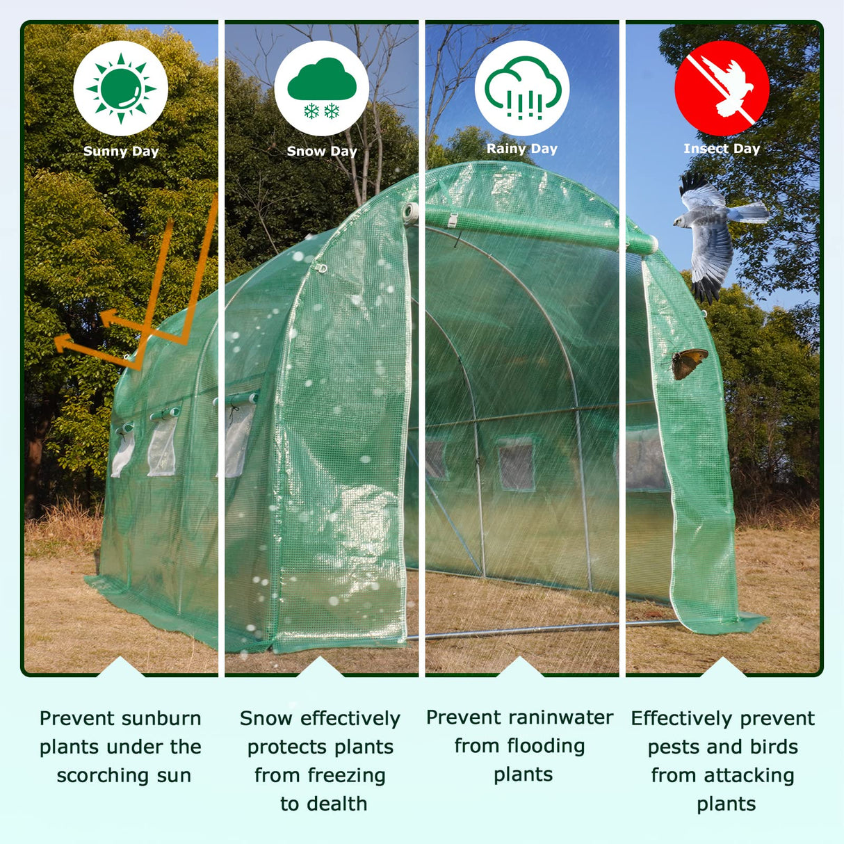 KANAGAWA 10'x7'x 7' Walk-in Tunnel Greenhouse with Watering System Heavy Duty Portable Green House Protect Gardening Plants 1 Zipper Mesh Door, 6 Roll-up Windows, Thickened galvanised steel,Green KANAGAWA