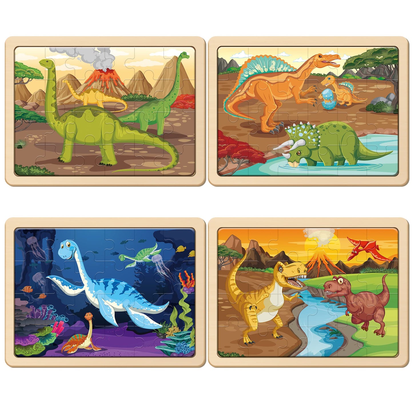 SYNARRY Large Dinosaur Wooden Puzzles for Kids 4 in 1 Gift Box(12.2 * 9.4 in) - FSC Certified, Jigsaw Puzzles for Kids Ages 4-6, Dinosaur Toys Gifts for 3 4 5 Year Old Boys Girls