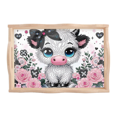 JISHSHAY Diamond Art Serving Tray Diamond Painting Food Tray Gem Art Serving Platter Gem Painting Mosaic Kits for Adults DIY Kits for Adults, with Wood Handle 20×30cm/7.87×11.81in, Cow Cattle