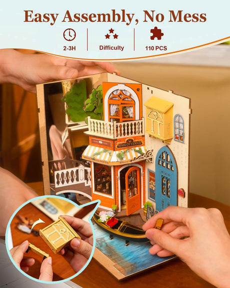 Rolife DIY Book Nook Kits for Adults 3D Wooden Puzzle-Bookshelf Insert Booknook-Miniature Kit-Gifts for Boys Girls (Romantic Venice) Rolife