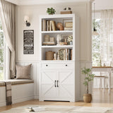 HOSTACK 72" Tall Book Shelf and Bookcase, 14" Deep Bookshelf with Drawer and Doors, Farmhouse Book Case with Storage, Wood Storage Cabinet with Display Shelves for Home Office, Living Room, White HOSTACK