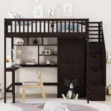 URTR Espresso Full Loft Bed with Storage Stairs, Wardrobe, and Desk for Optimal Space Utilisation URTR
