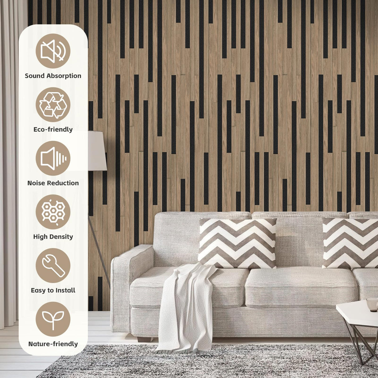 2 Pack Acoustic Wood Panels for Wall,Soundproof Wall Panels, Wood Slat Wall Panels for Interior Decoration and Noise Reduction 3D Textured Panel for Wall (Walnut,47.3 x 23.6 x 0.7inch) laapee