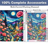 Flower Moon Diamond Art Kits for Adults-Flower Moon Diamond Painting Kits for Adults Beginners, 5D DIY Full Drill Round Rhinestone Gem Art Crafts Paintings for Home Wall Decor 12"x16" WoodArtSupply