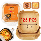 8-Inch Square 125pcs Air Fryer Paper Liners for Easy Cleanup - Non-Stick, Heat-Resistant, and Perfect Fit for Hassle-Free Cooking | Bleach-Free Parchment| (8 In/20cm) URBANAIR