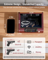 Gun Safe,Biometric Gun Safe for Pistols 3-Ways unlock Fingerprint Digital PIN Key Unlock with Voice,Lock box for Cloakroom living room Bedroom Nightstand and Car BILLCONCH - Burgundy Red BILLCONCH