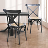 JONATHAN Y DNG1001D-SET2 Cassis Classic Traditional X-Back Wood Rattan Dining Chair French Country, Cottage, Vintage, Farmhouse, Shabby Chic, Black/Natural (Set of 2) JONATHAN Y