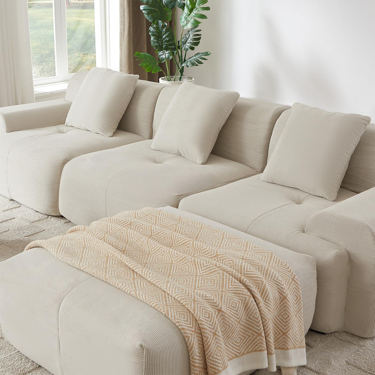 Cloud Couch – Boneless Modular Sectional Sofa with Ottoman, Oversized Sectional Couches for Living Room, Deep Seat, Soft Corduroy Fabric, Modern L-Shaped Lounge,U-Shaped Sectionals MYFUNSHOP