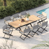 Grand patio 9-Piece Outdoor Dining Set, 8 Extra-Wide Folding Chairs & 1 Rectangle Expandable Table for 6-8 Person, Sling Mesh Patio Chairs with Wood Grain Table for Yard, Poolside, Deck, Gray Grand patio