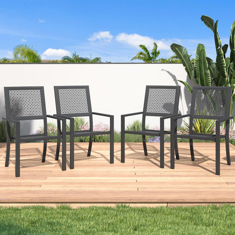 AECOJOY Outdoor Metal Dining Chairs, 4 Pieces Outdoor Patio Dining Chair with Armrest, Stackable Arm Chairs with Heavy-Duty E-Coating Metal Frame for Balcony, Garden, Set of 4 AECOJOY