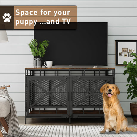 Dog Crate Furniture, Dog Kennel for Small Medium Large Breed, Heavy Duty 43" Large Corner Dog Crate, Indoor Pet Cage with Side Door (Retro Brown) ZOPEND