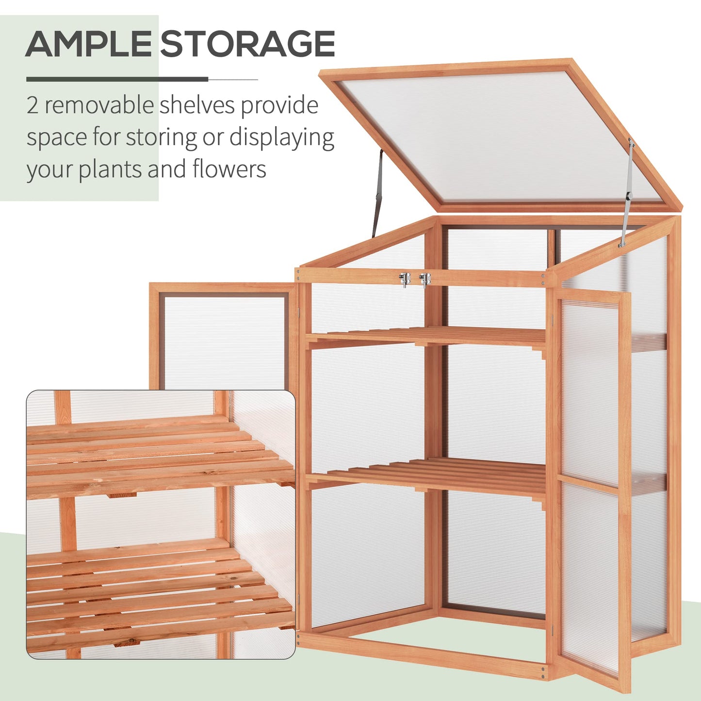 Outsunny Wooden Cold Frame Small Mini Greenhouse Cabinet for Outdoor and Indoor, 30" L x 24" W x 44" H, Natural