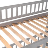 Low Bunk Bed with Slide Twin Over Twin Bunk Beds for Kids Toddlers, Wood Floor Beds Frame with Rails for Boys Girls Teens, Gray Bellemave