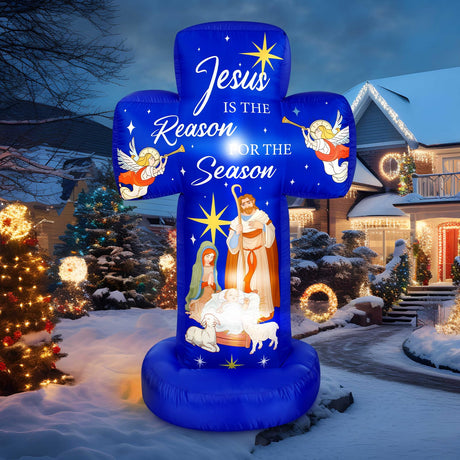 Civaner 6FT Christmas Inflatable Nativity Scene Decoration with Built in LED Lights, Jesus is The Reason for The Season Christmas Holy Nativity Decoration for Xmas Outdoor Yard Garden Lawn Civaner
