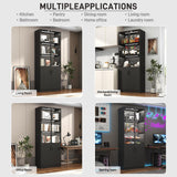 chartustriable 79" Tall Display Cabinet with LED Sensor Light & Pop-up Glass Doors, Modern Bookcase Curio Storage Cabinet for Bedroom, Living Room, Office, Black chartustriable