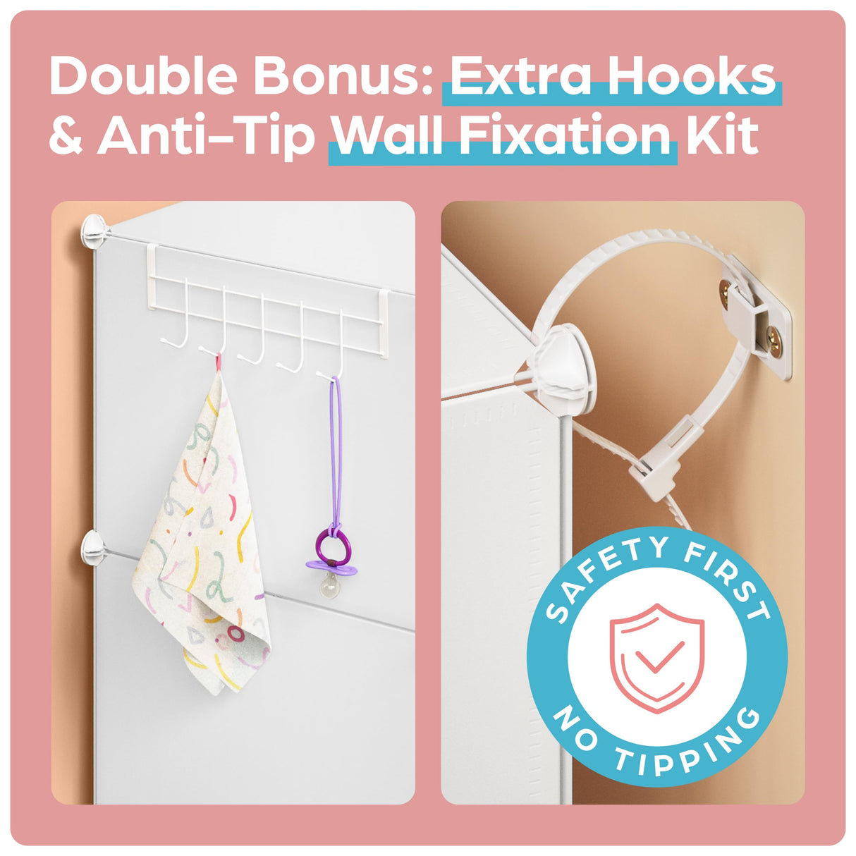 CUBEDIY Baby Closet Organizer for Nursery: Durable Baby Wardrobe for Closet - Customizable Baby Dresser Amoire Shelves - Waterproof Shelf Clothes Organizer w/Wall Fixation (White) CUBEDIY