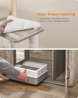 Feandrea Cat Tree, 66.9-Inch Cat Tower with Litter Box Enclosure, Large Cat Condo with Food Station, Storage, Scratching Posts, Cat Cave, Hammock, Washable Cushions, Heather Greige UPCT169K02 Feandrea