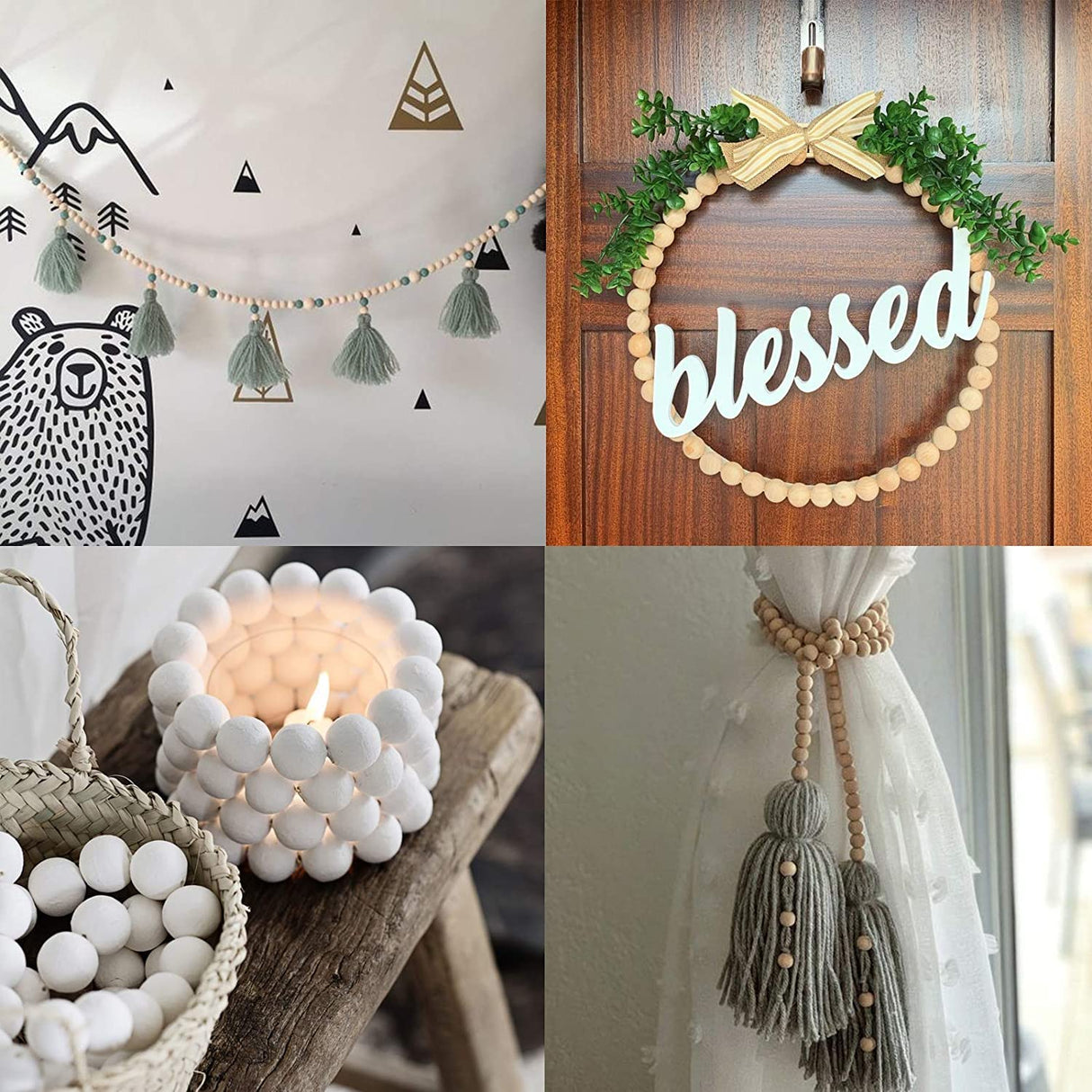 UOONY 800pcs Wooden Beads for Crafts 7 Sizes Unfinished Natural Wood Beads Wooden Beads Bulk 6mm, 8mm, 10mm, 12mm, 14mm, 16mm, 20mm Beads for Garland Macrame Jewelry Making DIY Farmhouse Decor UOONY