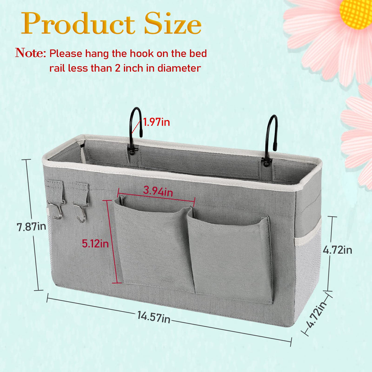 Ozzptuu Bedside Storage Caddy/Bedside Hanging Storage Bag for Headboards Bunk Beds Dorm Rooms Book Phone Magazine Holder (Grey) Ozzptuu