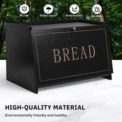 DECOCIAGA Bread Box for Kitchen Countertop, Large Capacity Bread Storage Container for Homemade Bread, Wooden Bread Holder Bread Bin for Kitchen Counter Corner, Cabinet, Pantry, Cupboard (Bla - WoodArtSupply