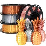 1.75mm 4 Spools Silk PLA 3D Printer Filament Bundle: Shiny Metallic Gold/Silver/Copper/Rose Gold, Each Spool 250g, Widely Fit for 3D Printer/Pen, Total 1Kg 3D Printing Filament Material Bblife