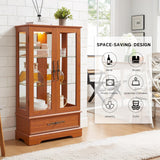 Eyisean Lighted Curio Cabinet 47" H China Cabinet with Tempered Glass Doors, 3-Tier Adjustable Shelves and Acrylic Mirrored Back Pane, Glass Display Cabinet for Living Room (Dark Oak) Eyisean