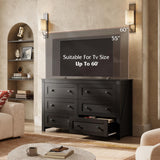 WLIVE Farmhouse 6 Drawer Dresser for Bedroom, 53.07'' Wide Wood Dresser, Black Dresser Storage with Double Rustic Handle, TV Stand for 60 inch TV, Chest of Drawers for Living Room, Hallway WLIVE