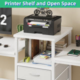 GYIIYUO 93'' Two Person Desk with Charging Station, Long Desk with 3 Drawers and Printer Shelf, Double Computer Desk, Fabric Drawers, 2 Person Writing Study Table Workstation for Home Office, White GYIIYUO