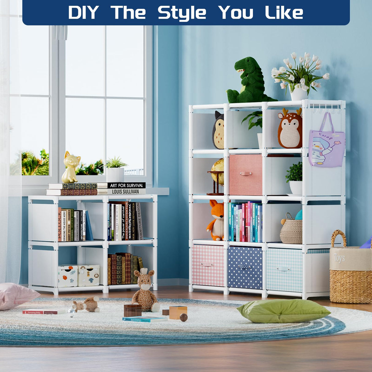 Mavivegue Book Shelf, 20 Cube Storage Organizer, DIY Bookcase, Metal Cube Bookshelf, Tall Book case for Bedroom, Living Room, Office, Closet Storage Organizer, Black Cubicle Storage Rack-White Mavivegue