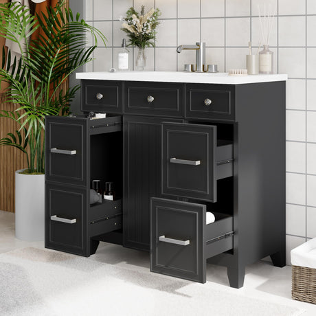 Mirightone 36" Bathroom Vanity with Sink, Bathroom Vanity 36 Inch with Sink, 36 Vanity with Sink for Bathroom, 36 in Restroom Vanity with Top, Soft Closing Door and 3 Drawers, No Faucet (Black) Mirightone