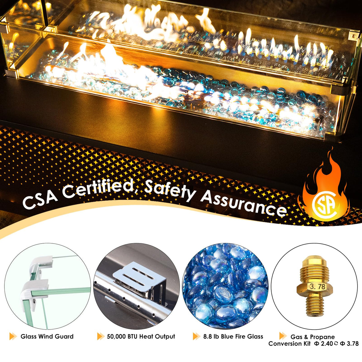 RADIATA 42” Rectangle Propane/Natural Gas Firepit for Outside Patio, Heavy Duty Modern Lowprofile Fire Pit Table with Tank Table & LED Lights, 50000BTU Backyard Fireplace for Porch Deck, Dark Gray RADIATA